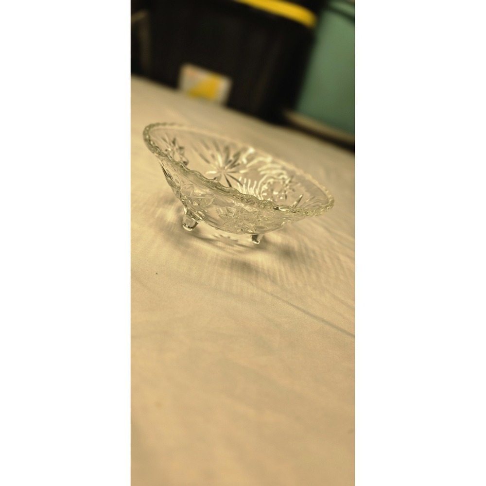Vintage Anchor Hocking Star of David 3-Footed Pressed Glass Bowl